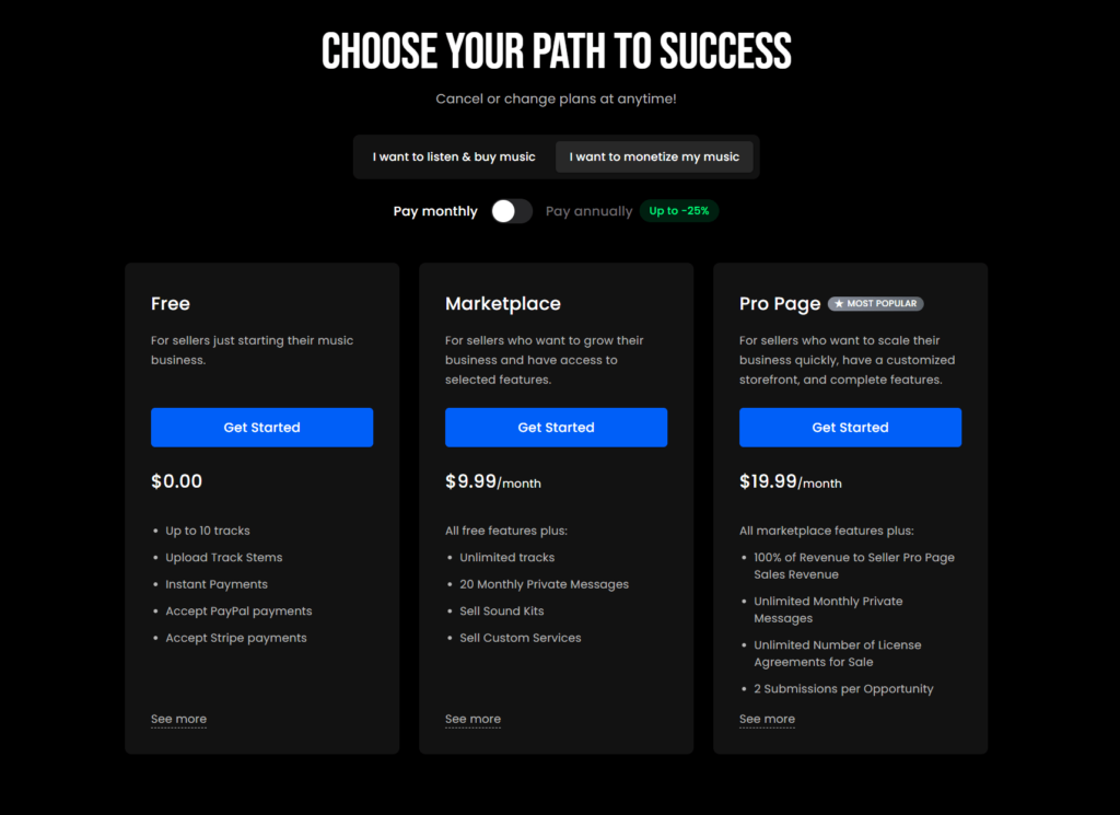 beatstars pricing plans